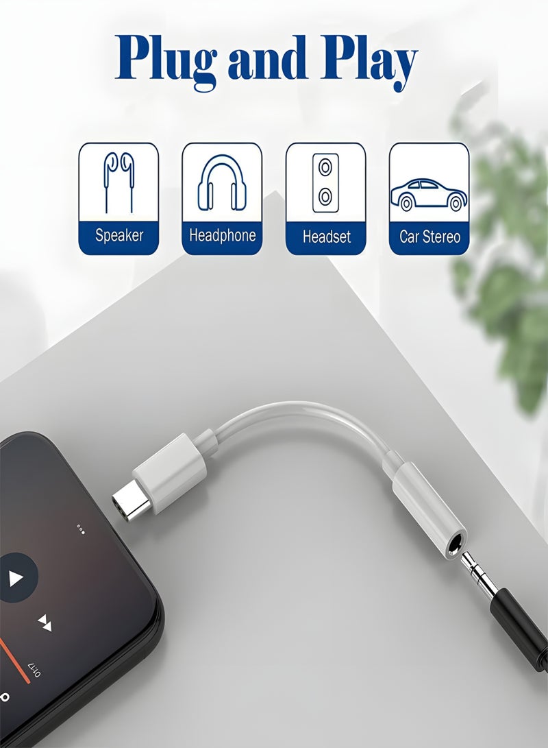 كابل محول صوت من USB Type-C إلى منفذ سماعة 3.5 ملم (AUX)، وصلة تدعم الميكروفون والمكالمات والتحكم في الصوت للهواتف الذكية والأجهزة اللوحية والسيارة - لون أبيض - Image 3